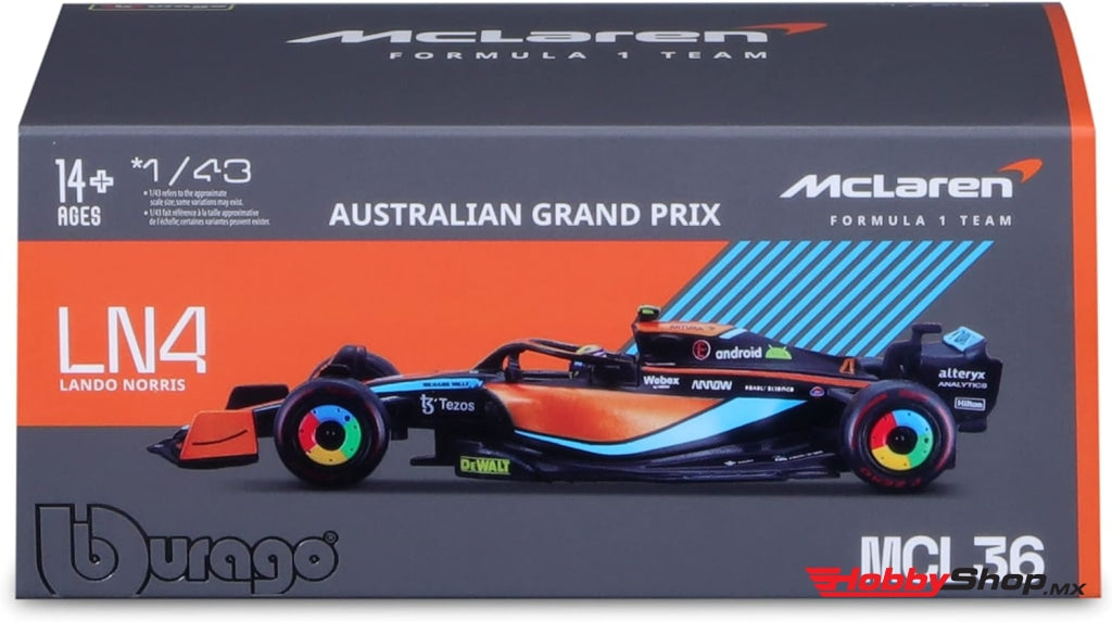 Bburago - Mclaren Racing Mcl36 #4 Australia Gp 2022 Lando Norris Escala 1:43 En Existencia