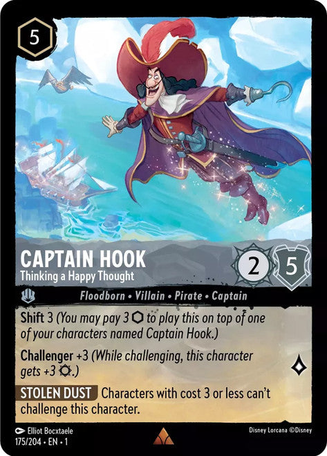 Carta Captain Hook - Thinking a Happy Thought,Set The First Chapter, Número de Tarjeta 175 , Color Steel, Rarity Rare