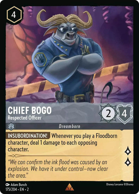 Carta Chief Bogo - Respected Officer,Set Rise of the Floodborn , Número de Tarjeta 175 , Color Steel, Rarity Rare