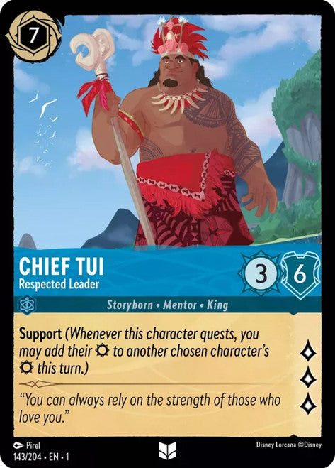 Carta Chief Tui - Respected Leader,Set The First Chapter, Número de Tarjeta 143 , Color Sapphire, Rarity Uncommon