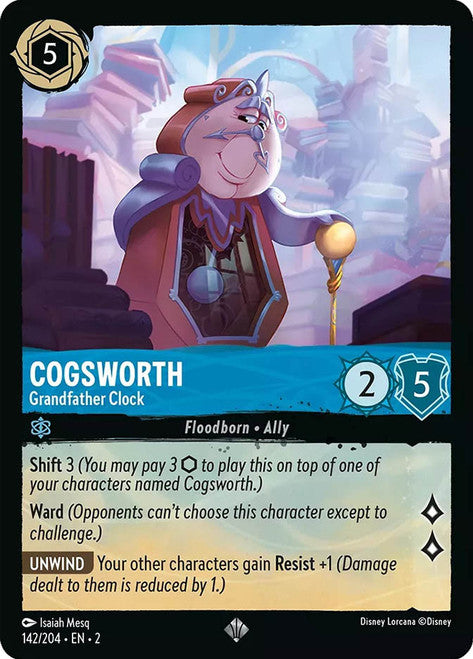 Carta Cogsworth - Grandfather Clock,Set Rise of the Floodborn , Número de Tarjeta 142 , Color Sapphire, Rarity Super Rare