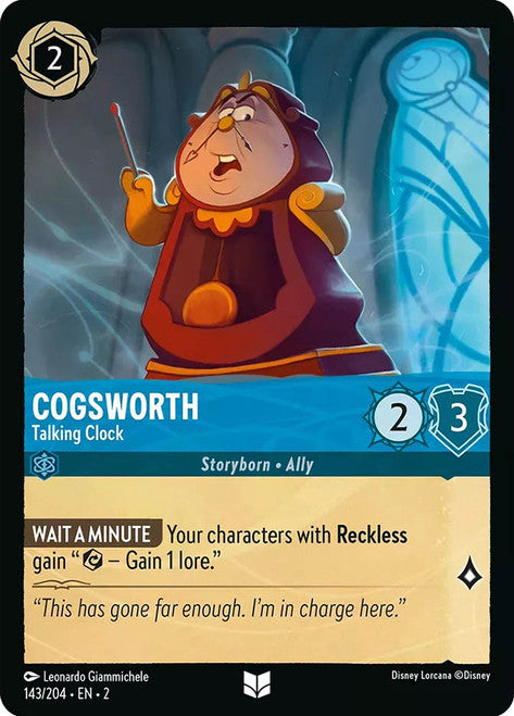 Carta Cogsworth - Talking Clock,Set Rise of the Floodborn , Número de Tarjeta 143 , Color Sapphire, Rarity Uncommon