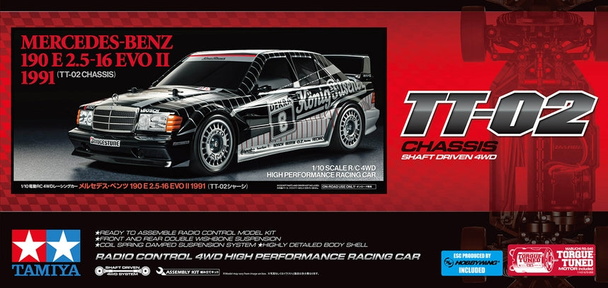 Tamiya - TT-02 91' Mercedes-Benz 190 E 2.5-16 EVO II 1/10 4WD Electric Touring Car Kit