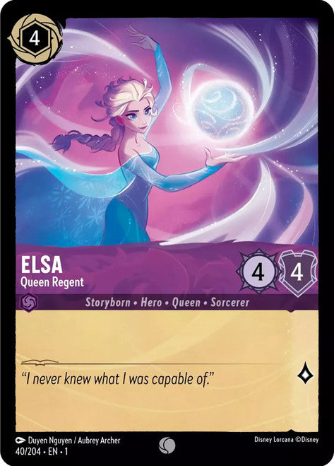 Carta Elsa - Queen Regent,Set The First Chapter, Número de Tarjeta 40 , Color Amethyst, Rarity Common