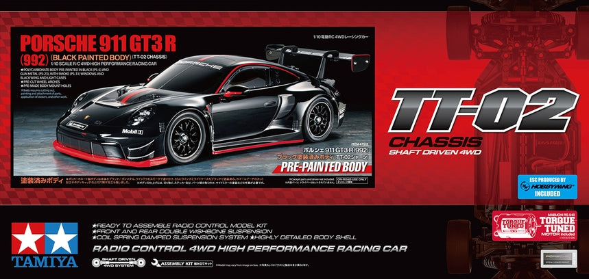 Tamiya - TT-02 Porsche 911 GT3 R 1/10 4WD Electric Touring Car Kit w/Pre-Painted Body (Black)