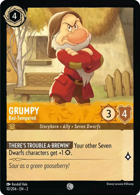 Carta Grumpy - Bad-Tempered,Set Rise of the Floodborn , Número de Tarjeta 10 , Color Amber, Rarity Common