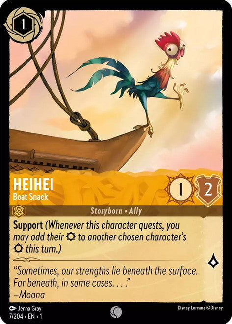 Carta HeiHei - Boat Snack,Set The First Chapter, Número de Tarjeta 7 , Color Amber, Rarity Common