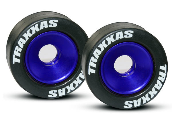 Traxxas - Aluminum Wheelie Bar Wheel Set w/Rubber Tires (Blue) (2)