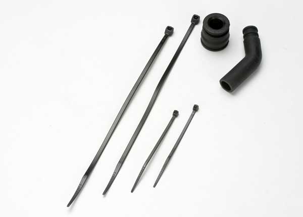 Traxxas - Molded Pipe Coupler (Black) w/ Exhaust deflecter & long cable ties
