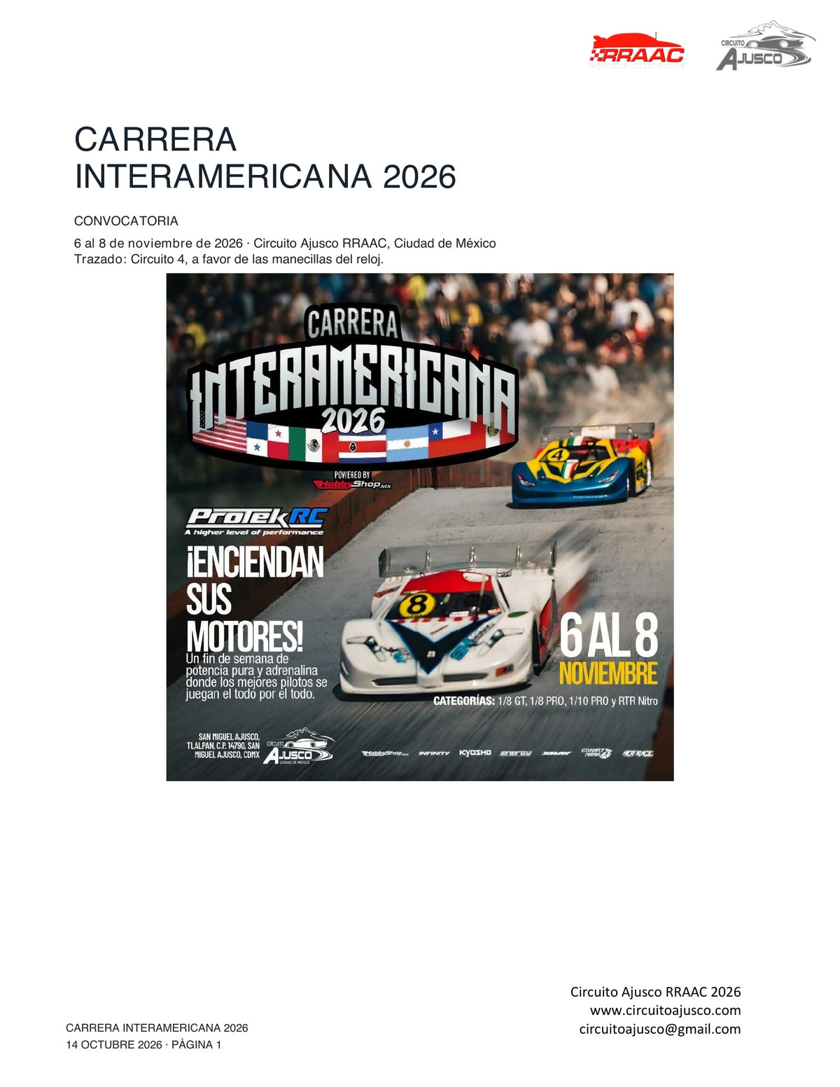 Convocatoria Carrera Interamericana 2026 — Circuito Ajusco RRAAC