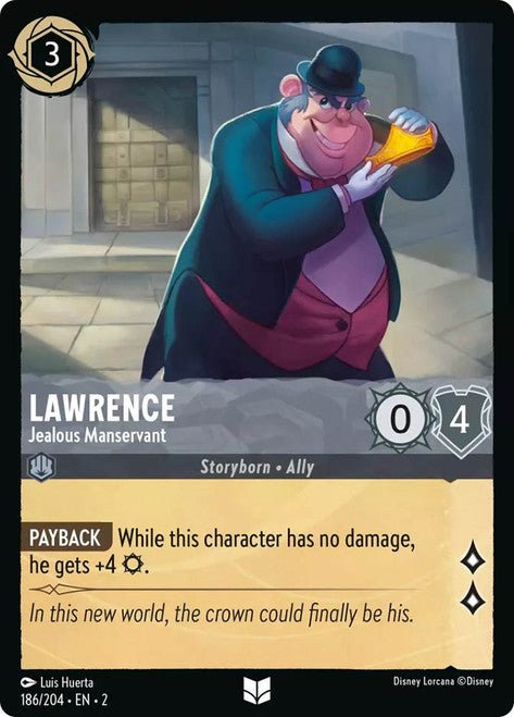 Carta Lawrence - Jealous Manservant,Set Rise of the Floodborn , Número de Tarjeta 186 , Color Steel, Rarity Uncommon