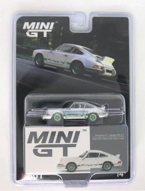 Mini GT - Porsche 911 Carrera RS 2.7 Grand Prix White with Green Livery 1/64 (Chase)
