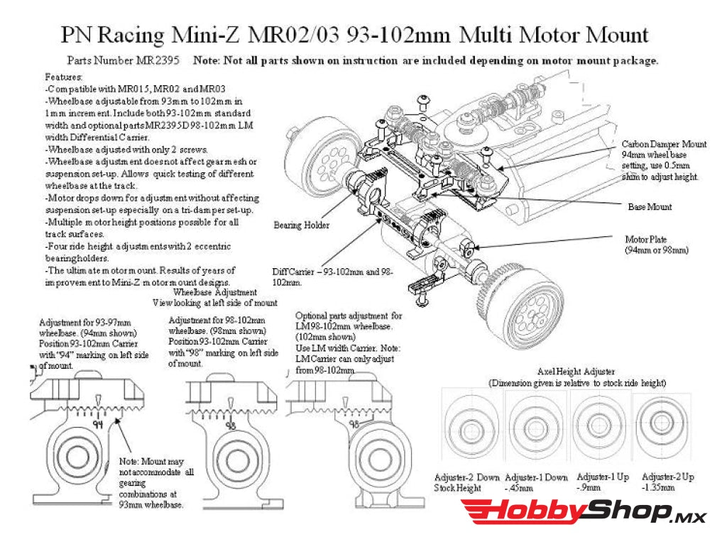 Pn Racing - Mini-Z Mr02/03 93-102Mm Multi Motor Mount (Blue) En Existencia