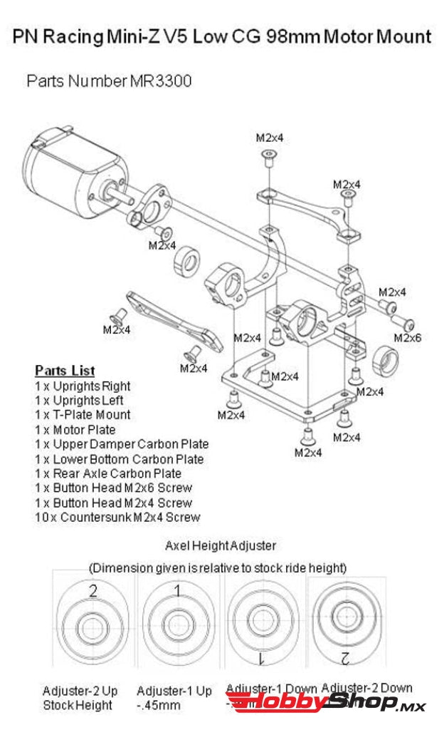 Pn Racing - Mini-Z V5 Motor Mount Conversion Kit For Mr3322 Gimbal System (Blue) En Existencia