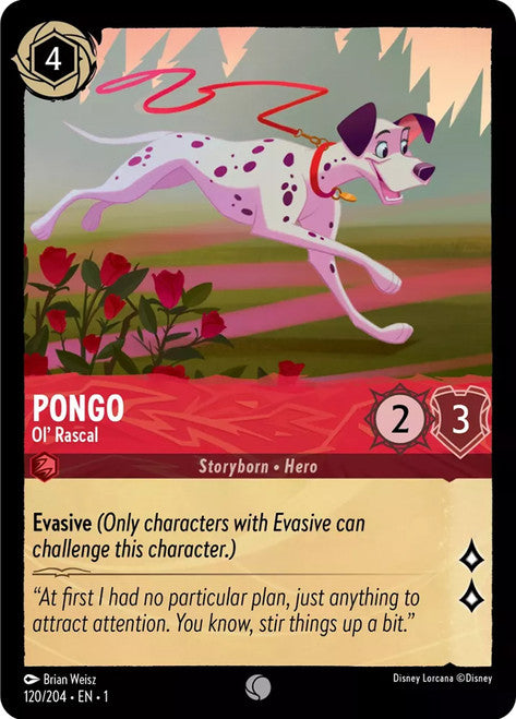 Carta Pongo - Ol' Rascal,Set The First Chapter, Número de Tarjeta 120 , Color Ruby, Rarity Common