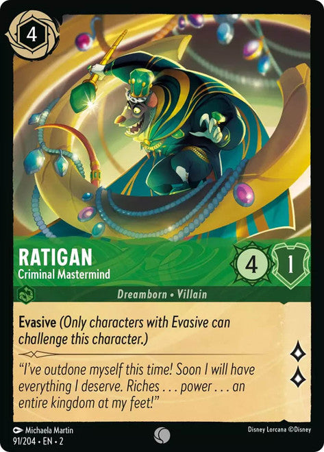Carta Ratigan - Criminal Mastermind,Set Rise of the Floodborn , Número de Tarjeta 91 , Color Emerald, Rarity Common