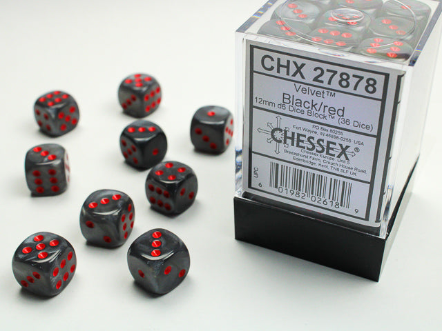 CHESSEX - Velvet Balck/Red - 12mm d6 Dice Block (36 dice)
