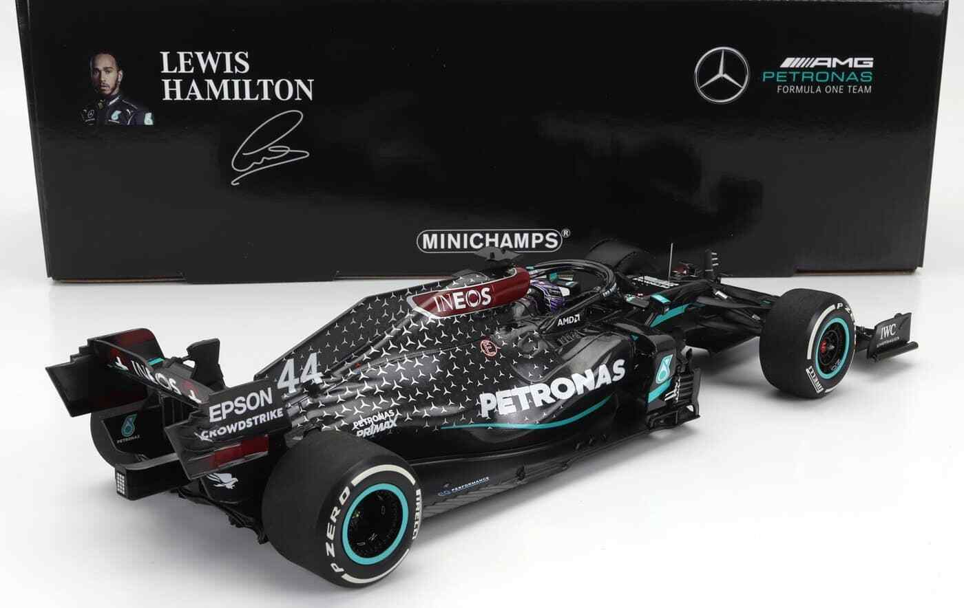 Minichamps - Mercedes-AMG Petronas F1 Team W11 EQ Performance – Lewis Hamilton – Winner British GP 2020 Flat Tyre, escala 1:18