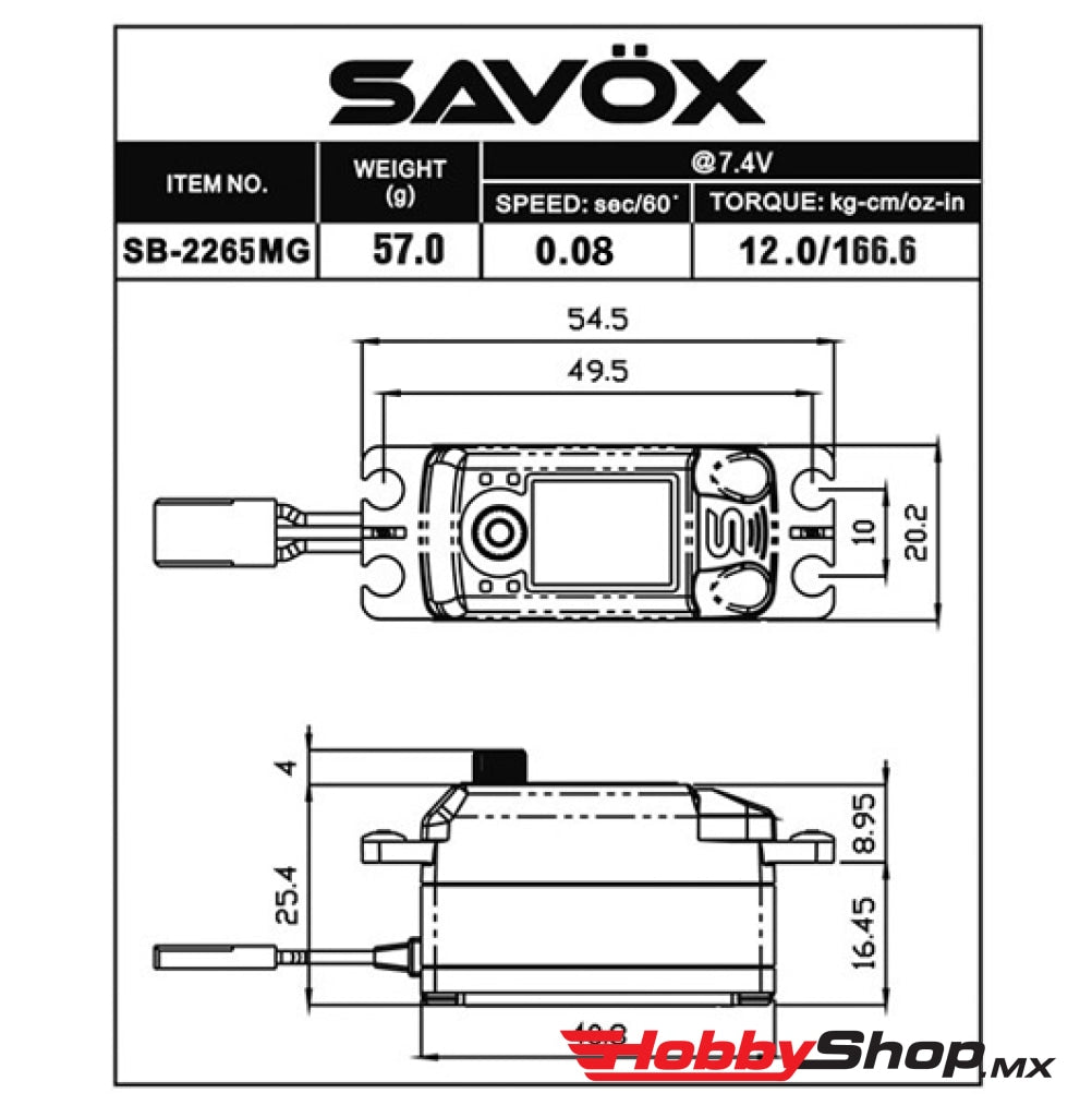 Savox - Black Edition Low Profile High Voltage Brushless Digital Servo 0.08Sec / 166.6Oz @ 7.4V En