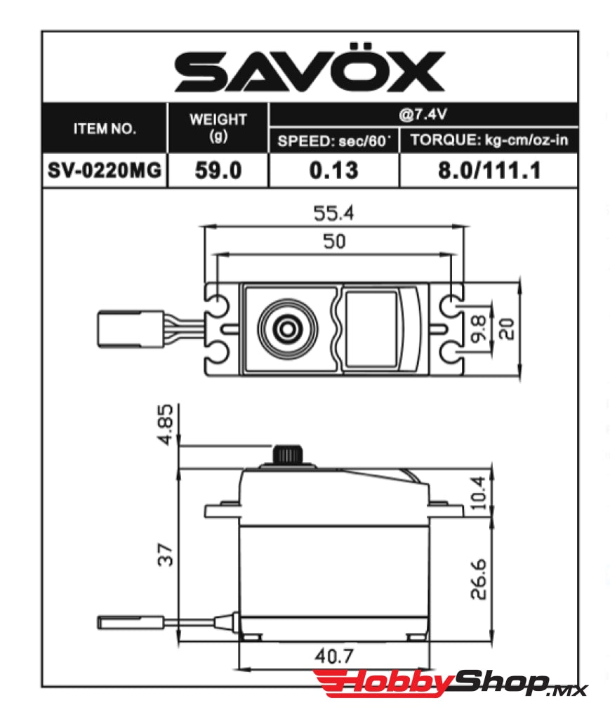 Savox - High Voltage Standard Digital Servo 0.13Sec / 111.1Oz @ 7.4V En Existencia