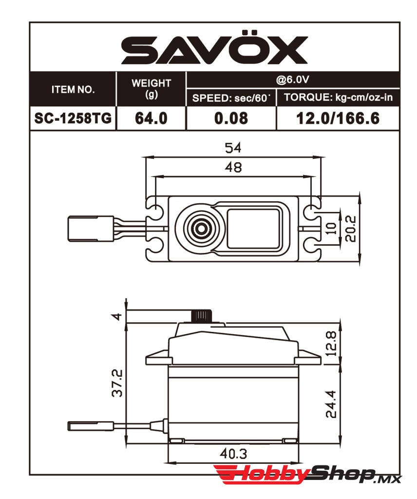 Savox - Standard Size Coreless Digital Servo 0.08Sec / 166Oz @ 6V En Existencia