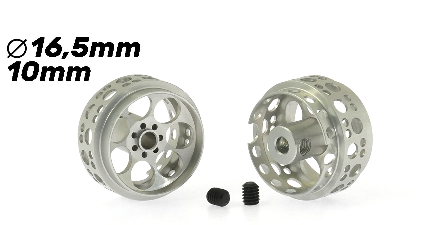 ScaleAuto - Llanta Aluminio 16,5x10mm. Monza-2 para Eje 3/32 con Tornillo M2,5.