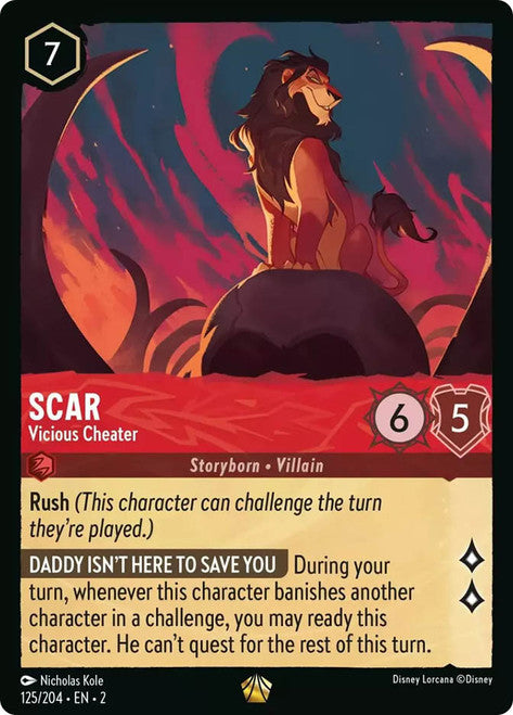 Carta Scar - Vicious Cheater,Set Rise of the Floodborn , Número de Tarjeta 125 , Color Ruby, Rarity Legendary