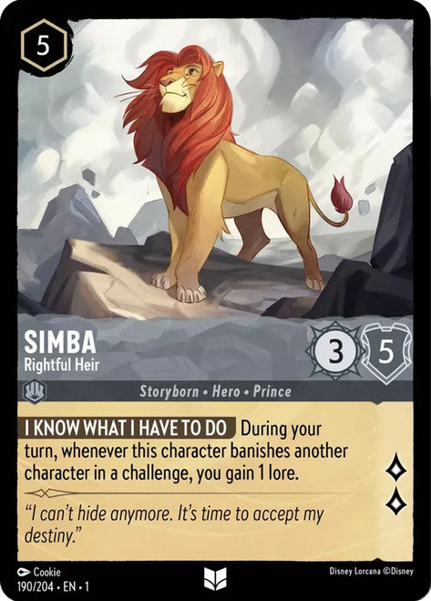 Carta Simba - Rightful Heir,Set The First Chapter, Número de Tarjeta 190 , Color Steel, Rarity Uncommon