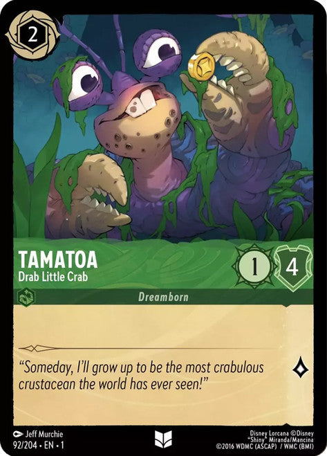 Carta Tamatoa - Drab Little Crab,Set The First Chapter, Número de Tarjeta 92 , Color Emerald, Rarity Uncommon