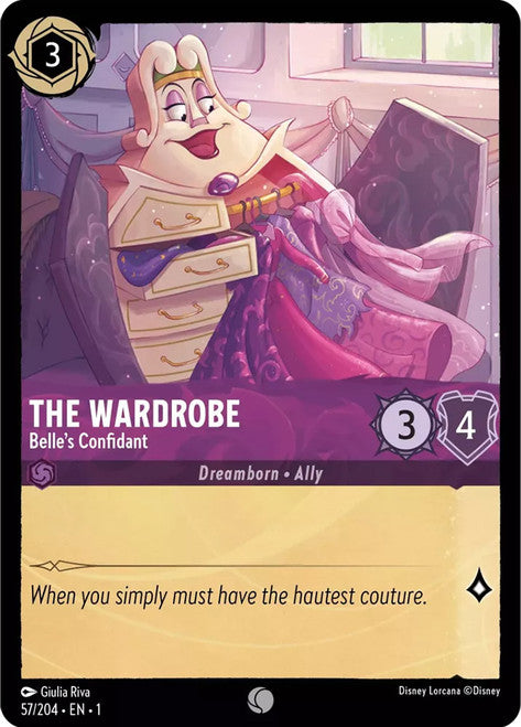 Carta The Wardrobe - Belle's Confidant,Set The First Chapter, Número de Tarjeta 57 , Color Amethyst, Rarity Common