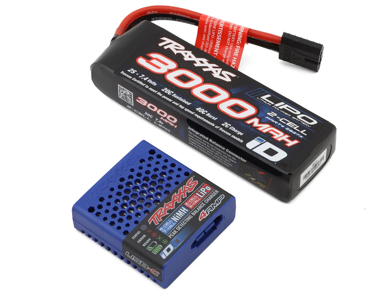 Traxxas - 2S Battery/Charger Completer Pack w/One Power Cell 3000mAh 7.4V LiPo Battery