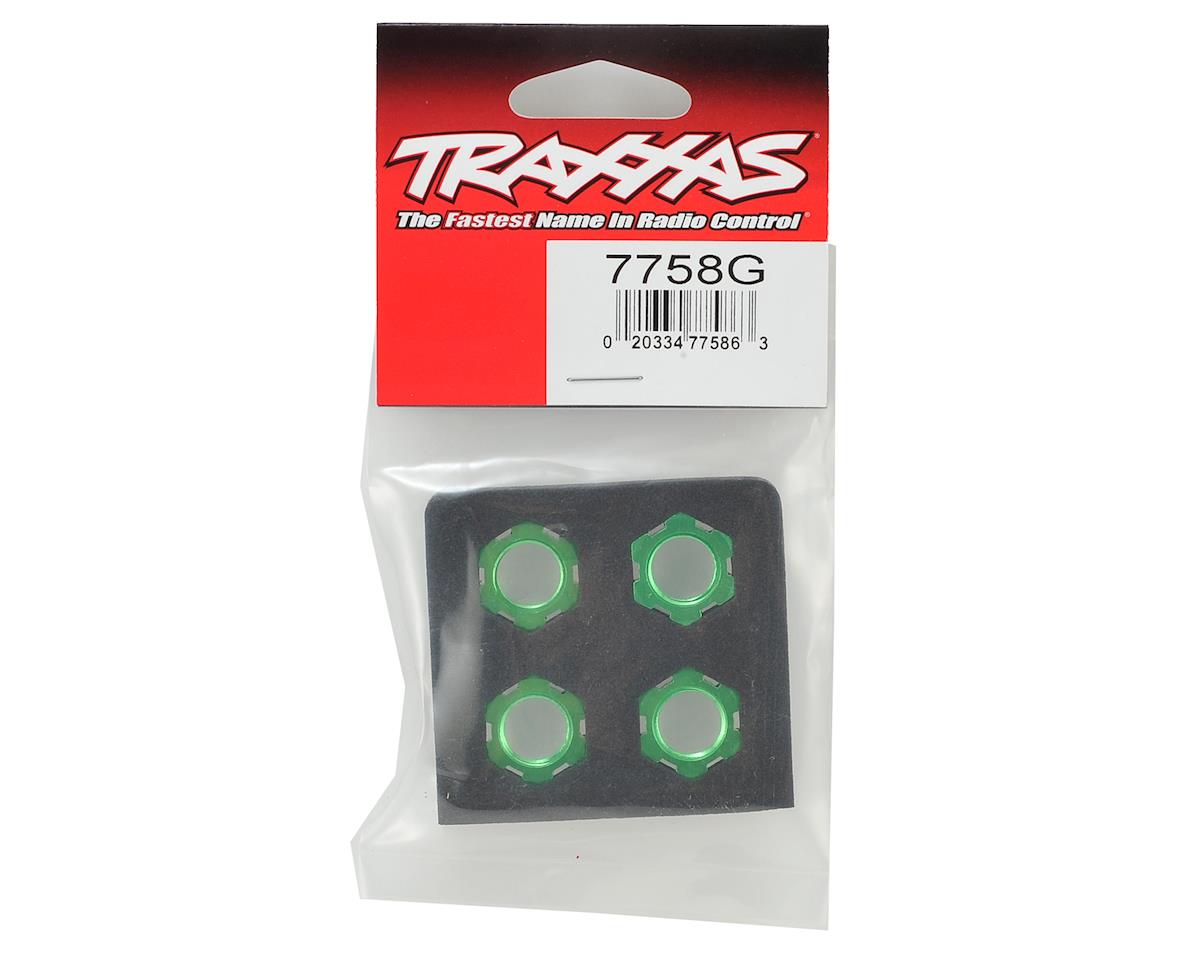 Traxxas - Tuercas de rueda, rasuradas, 17mm, dentadas (anodizado verde) (4)