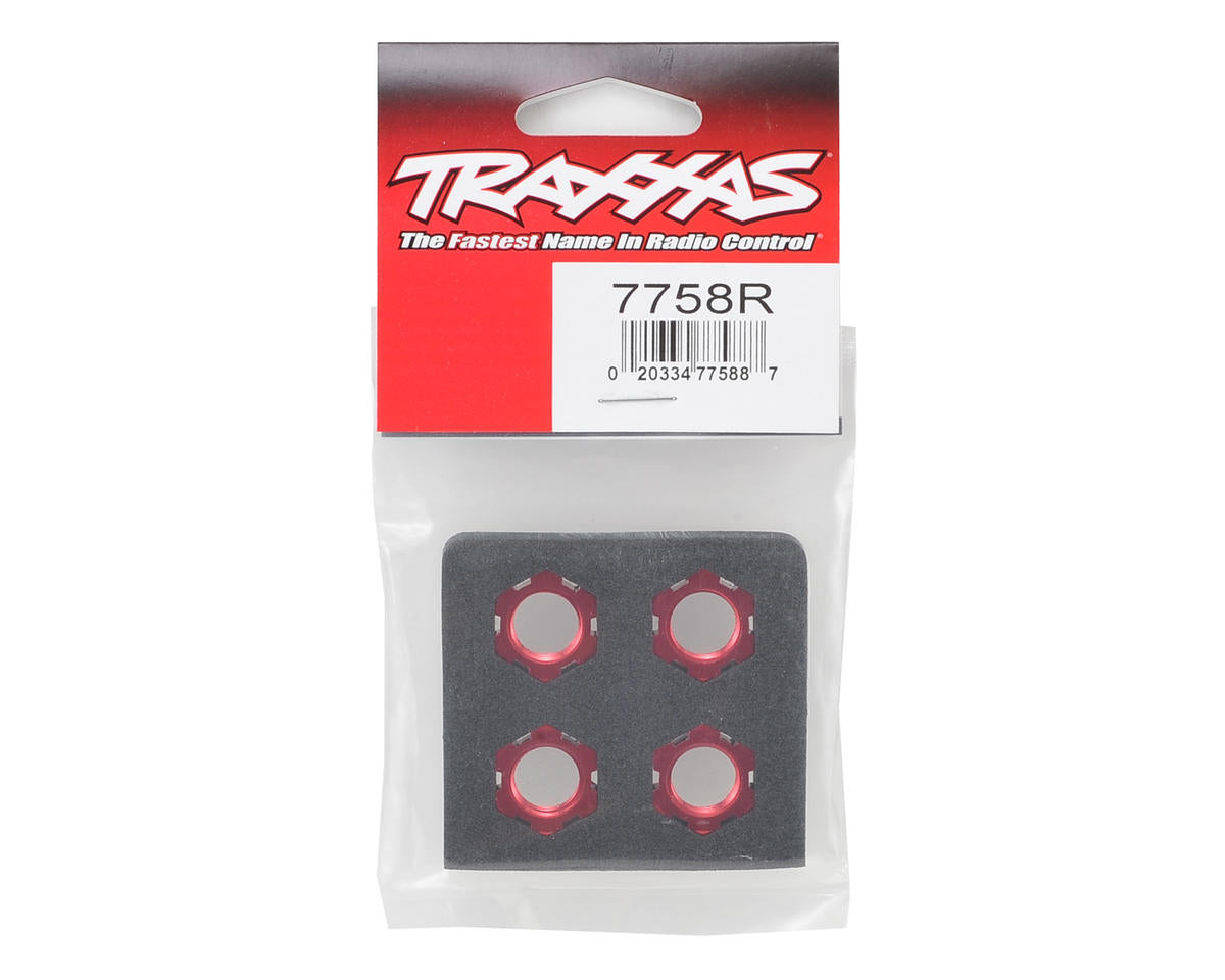 Traxxas - Tuercas de rueda, rasuradas, 17mm, dentadas (anodizado rojo) (4)