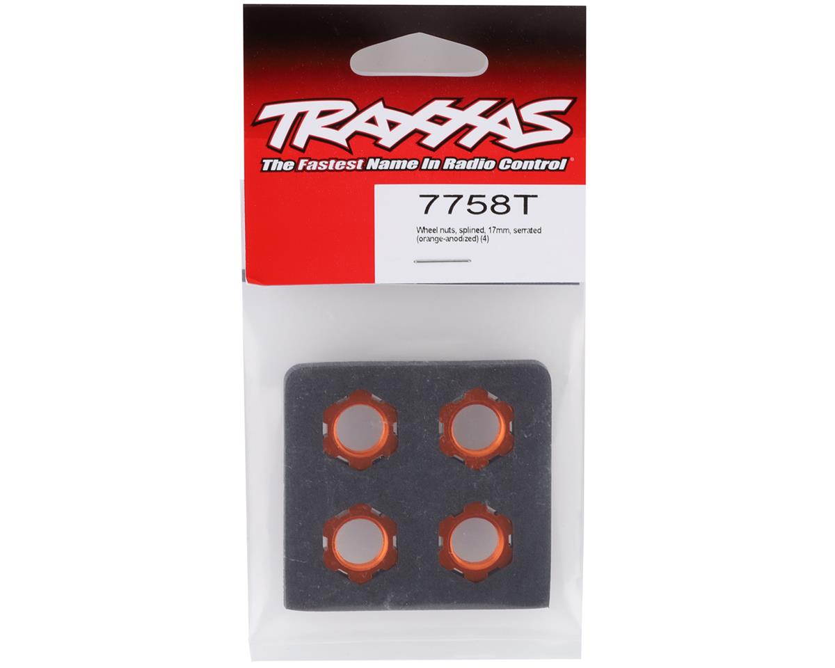Traxxas - Tuercas de rueda, rasuradas, 17mm, dentadas (anodizado naranja) (4)