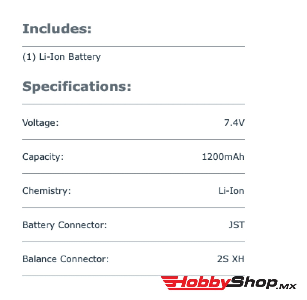 Udi Rc - 2S Li-Ion Battery (7.4V/1200Mah) W/Jst Connector En Existencia