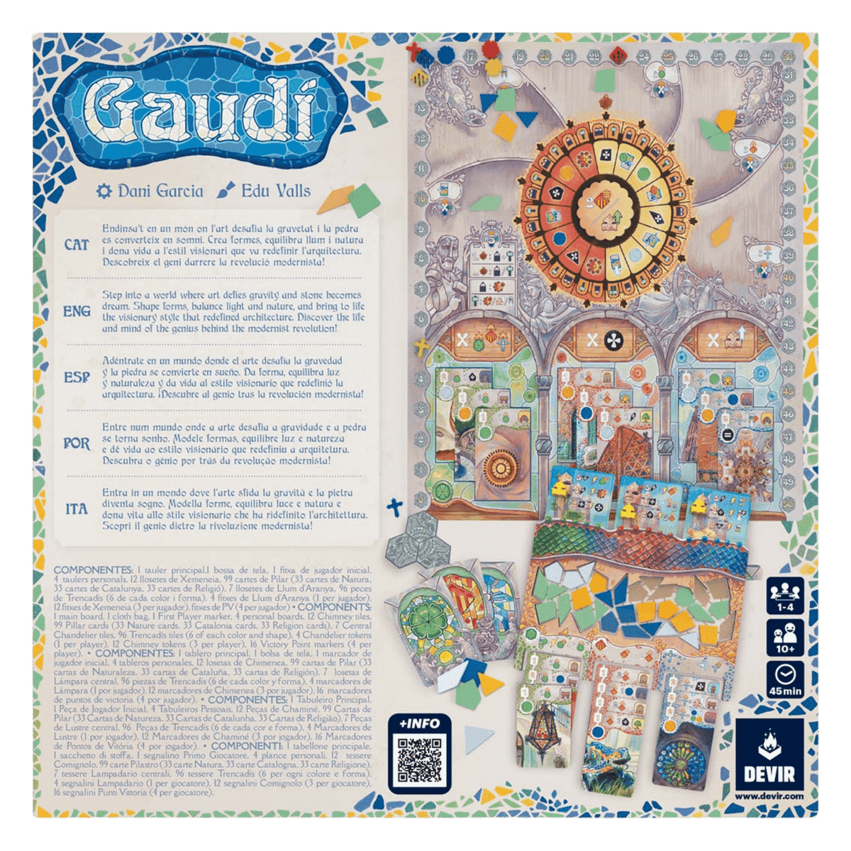 Gaudí Devir, reverso de la caja multilenguaje