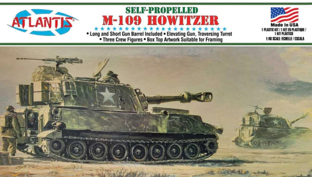 Atlantis Models - 1/48 M-109 Howitzer Tank Plastic Model Kit Skill Level 2 En Existencia