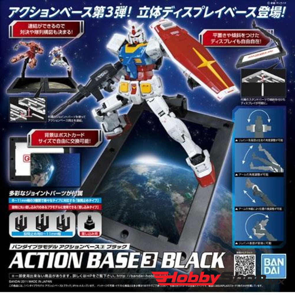 Bandai - 1/144 Black Display Stand Action Base 3 En Existencia