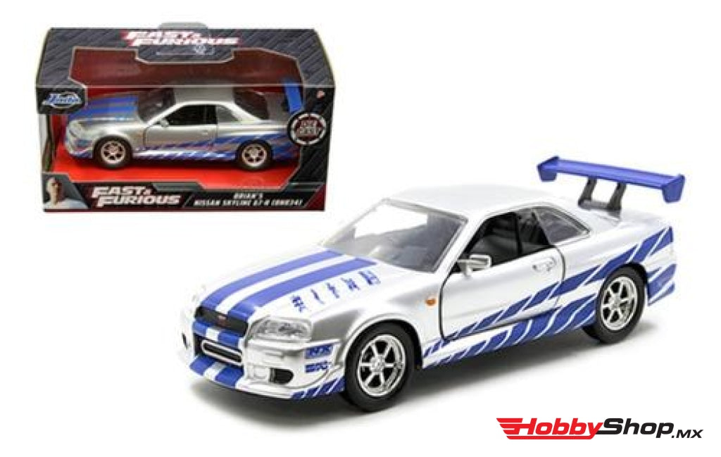 Jada Toys - Fast & Furious Brian´s Nissan Skyline Gt-R (Bnr34) Gris / Azul Escala 1:32 En Existencia