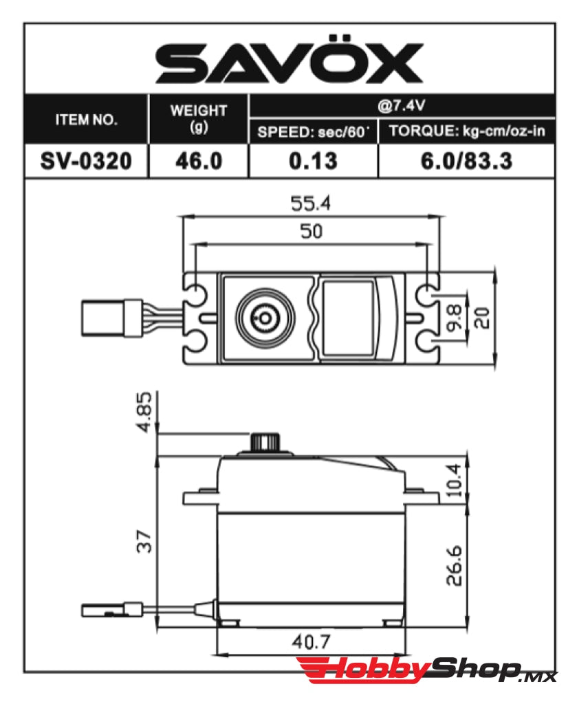 Savox - High Voltage Standard Digital Servo 0.13Sec / 83.3Oz @ 7.4V En Existencia