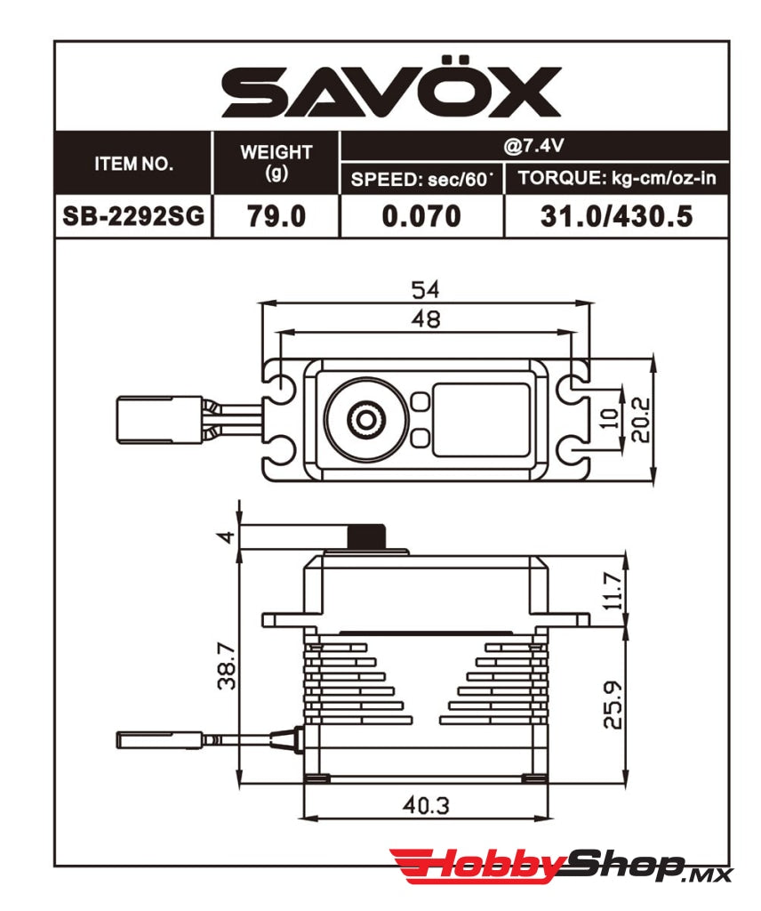 Savox - Monster Performance Brushless Servo Black Edition 0.055Sec / 624.9Oz @ 8.4V En Existencia