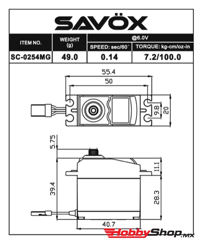 Savox - Standard Digital Servo 0.14Sec / 100Oz @ 6V En Existencia