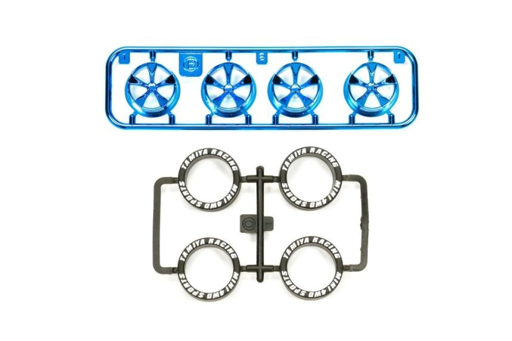 Tamiya - Jr Low Profile Tire/wheel Set 5-Spoke Blue Plate En Existencia