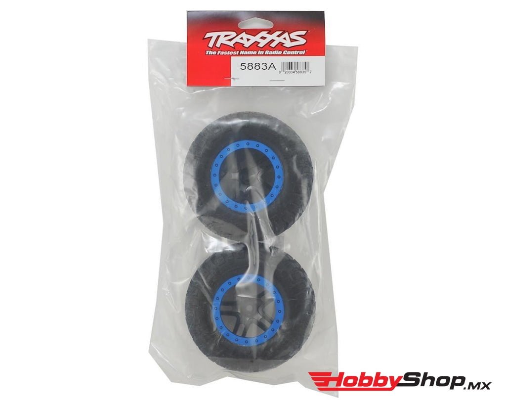 Traxxas - Conjunto De Neumático Y Rueda Encolados (Sct Split-Spoke Negros Ruedas Azules Estilo